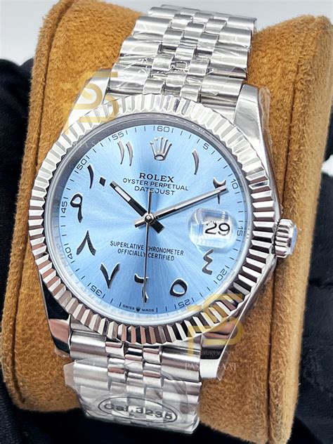 rolex blue arabic dial|rolex arabic dial example.